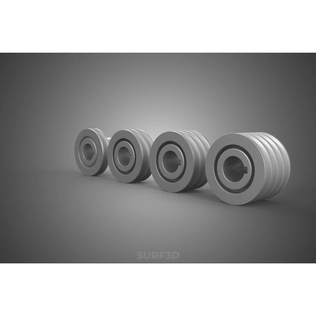 Various Groove Pulley Sheave 3D Model – Multi-Track V-Belt Drive Gear - View 24