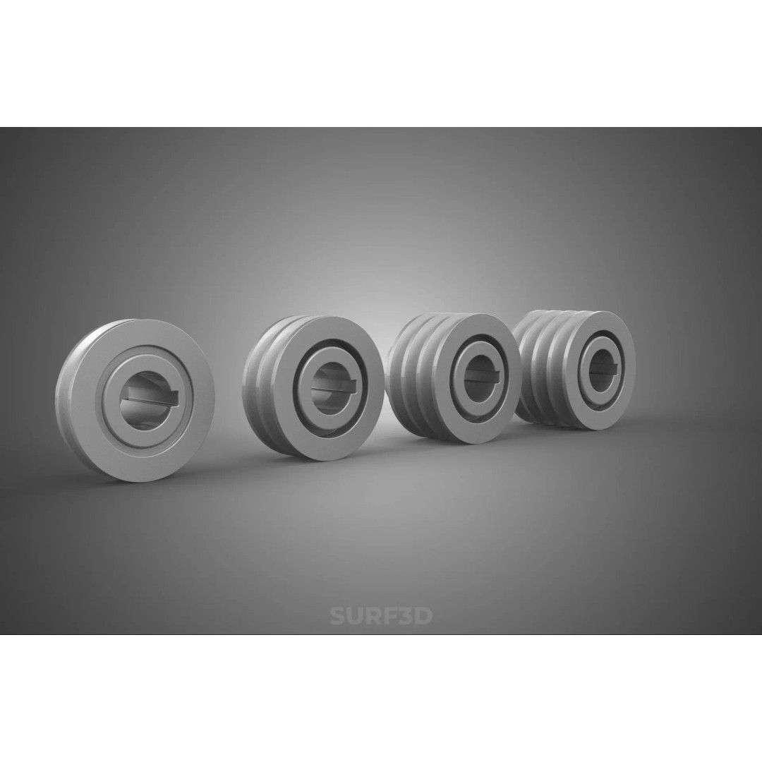 Various Groove Pulley Sheave 3D Model – Multi-Track V-Belt Drive Gear - View 30