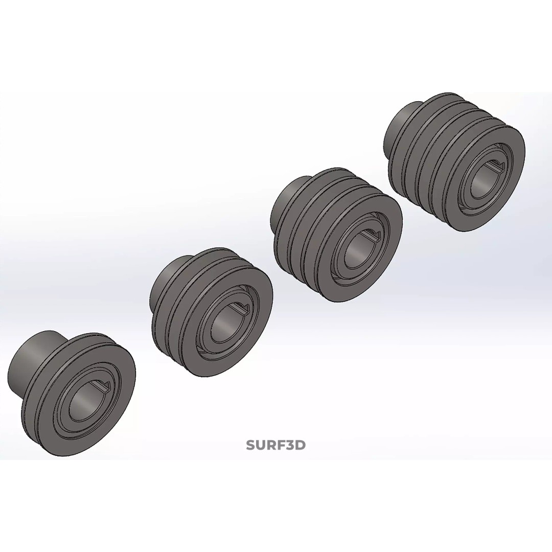 Various Groove Pulley Sheave 3D Model – Multi-Track V-Belt Drive Gear - View 34