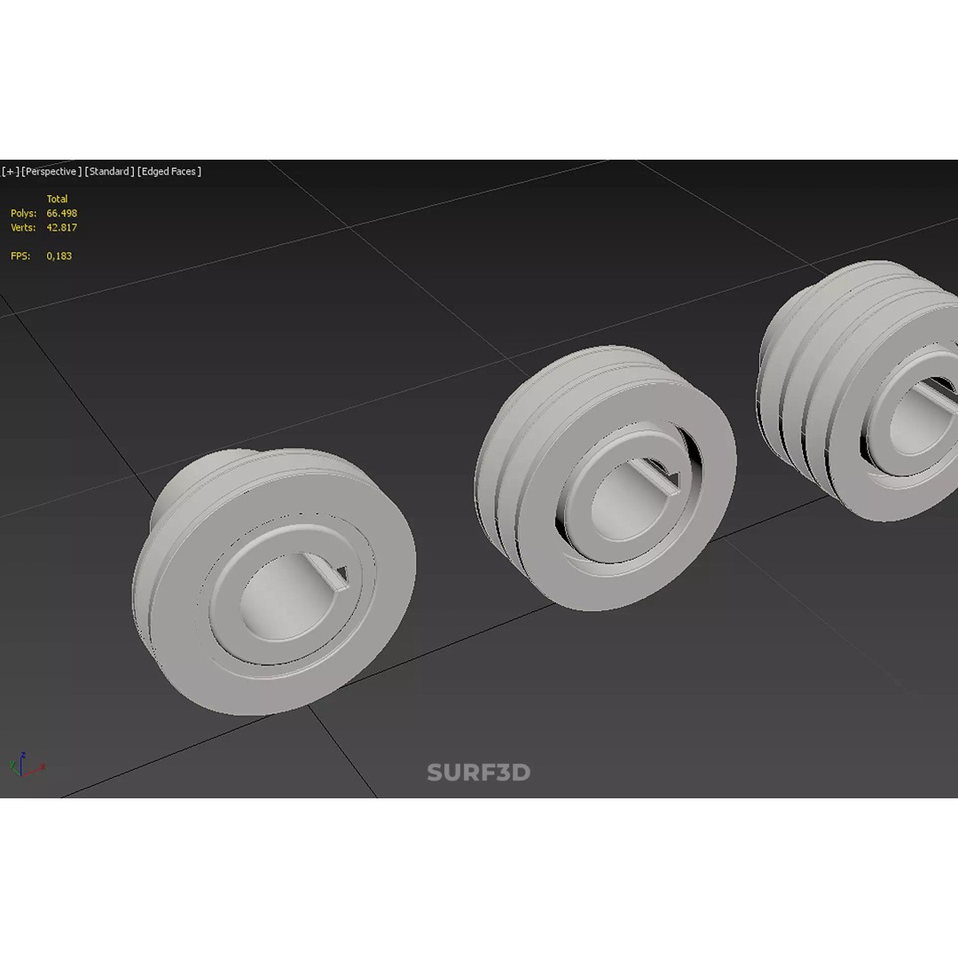 Various Groove Pulley Sheave 3D Model – Multi-Track V-Belt Drive Gear - View 35