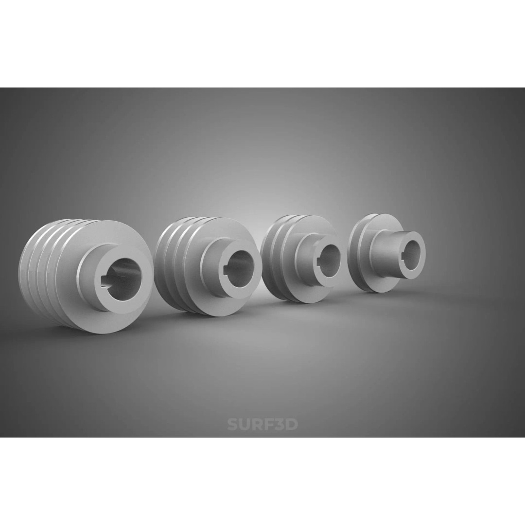 Various Groove Pulley Sheave 3D Model – Multi-Track V-Belt Drive Gear - View 8