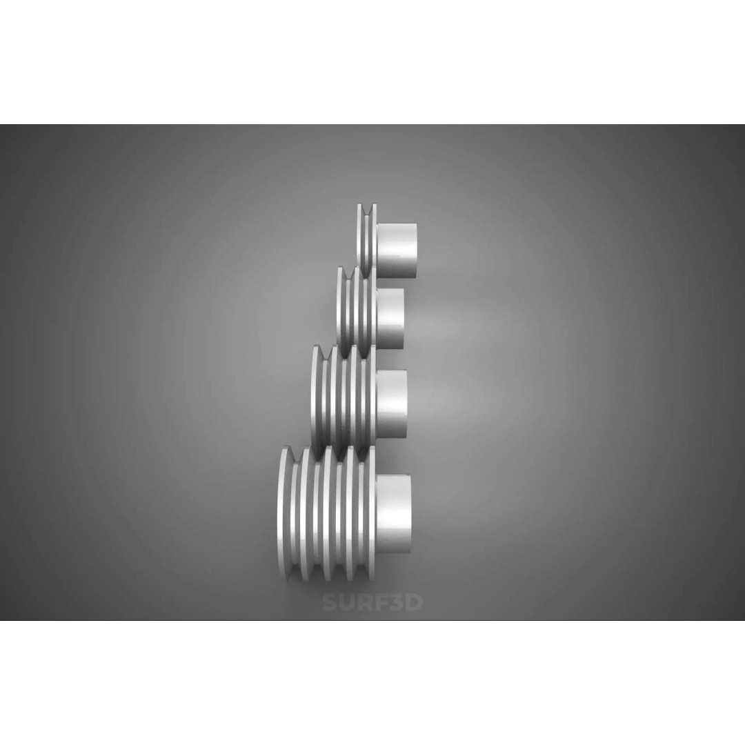 Various Groove Pulley Sheave 3D Model – Multi-Track V-Belt Drive Gear - View 9