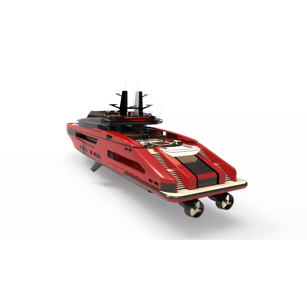 Red Whale Yacht 3D Model – High-Quality Recreational Vessel, FBX - View 2