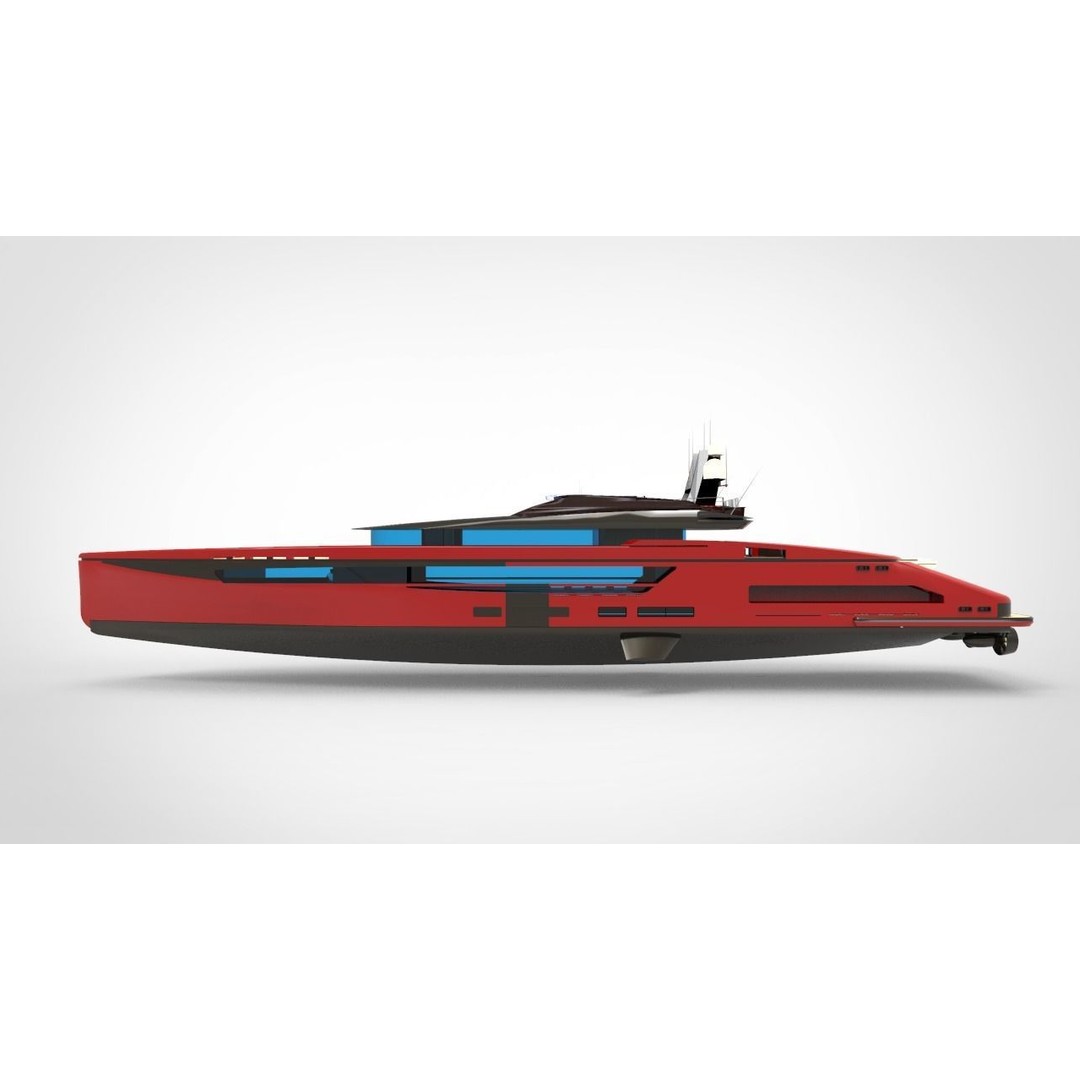 Red Whale Yacht 3D Model – High-Quality Recreational Vessel, FBX - View 3