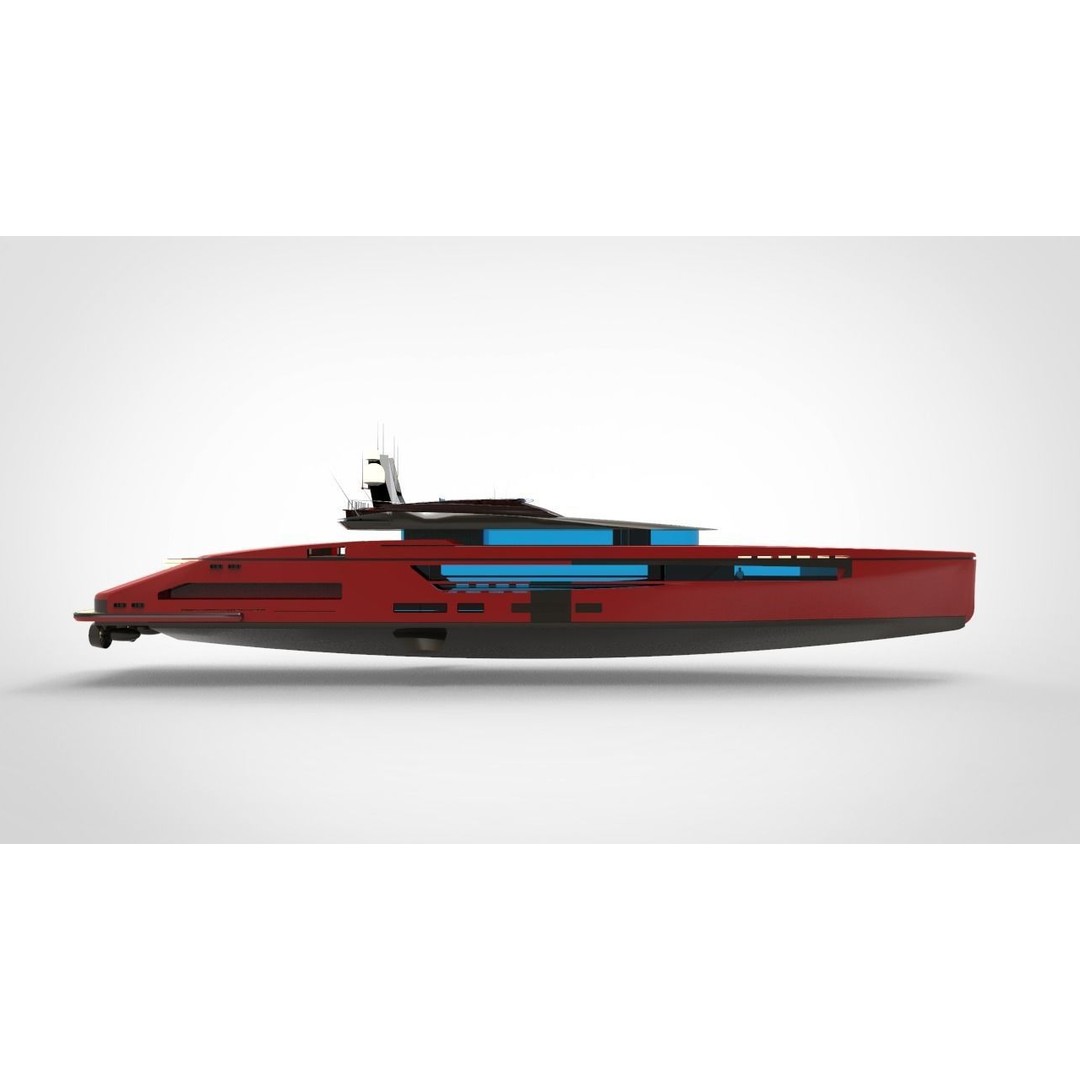 Red Whale Yacht 3D Model – High-Quality Recreational Vessel, FBX - View 4