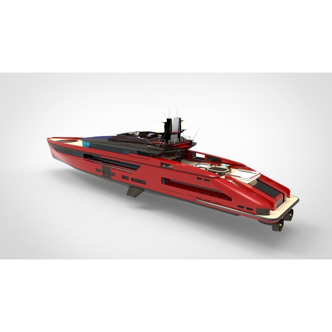 Red Whale Yacht 3D Model – High-Quality Recreational Vessel, FBX - View 6