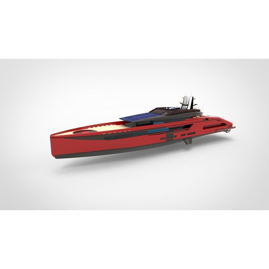 Red Whale Yacht 3D Model – High-Quality Recreational Vessel, FBX - View 7