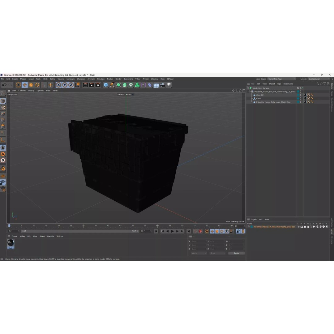 Industrial Plastic Bin 3D Model – Stackable Storage Container with Interlocking Lid