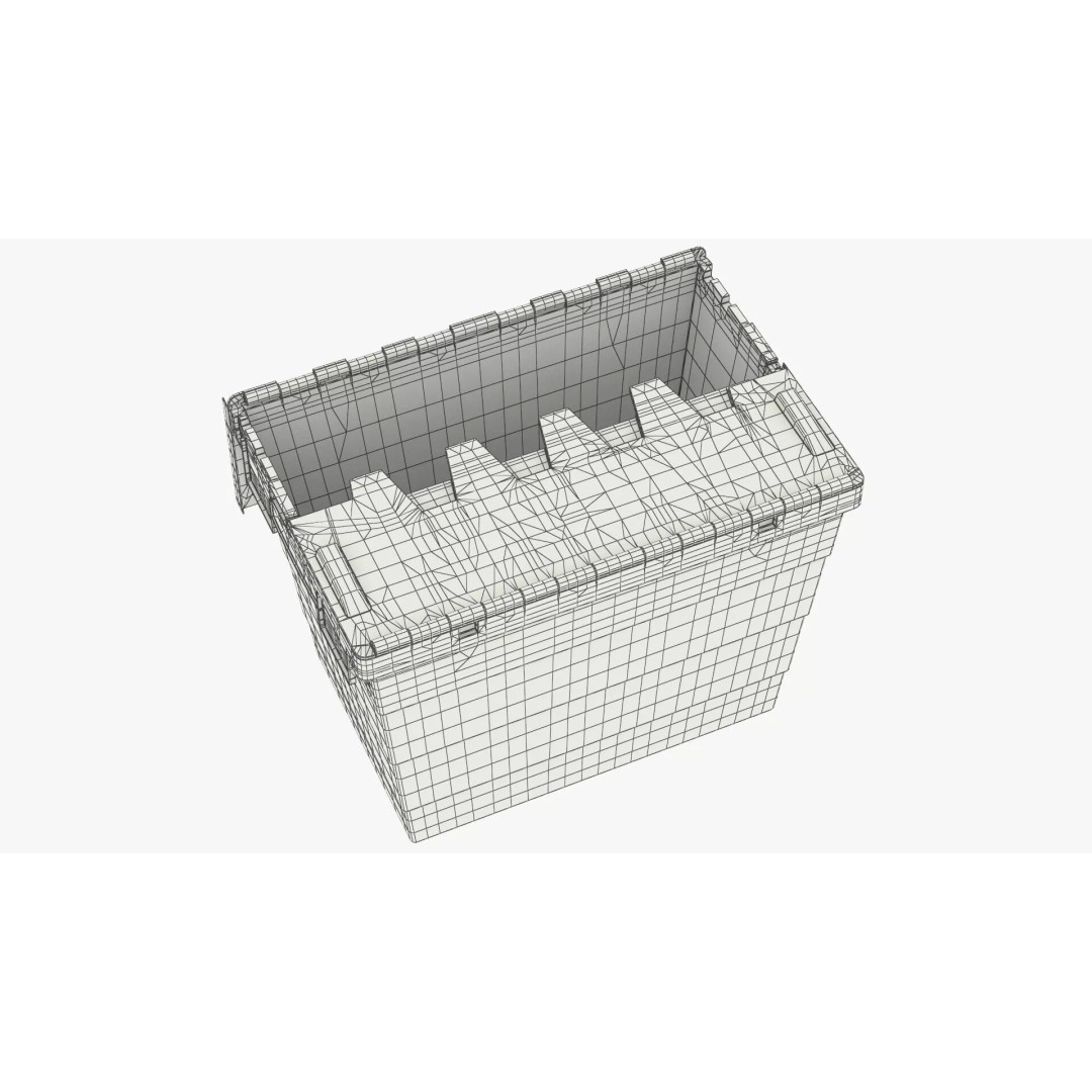 Industrial Plastic Bin 3D Model – Stackable Storage Container with Interlocking Lid - View 10