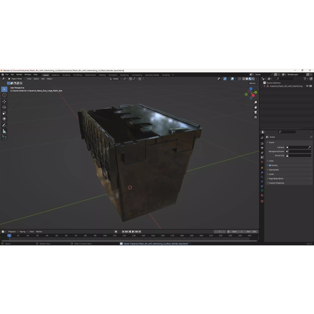 Industrial Plastic Bin 3D Model – Stackable Storage Container with Interlocking Lid - View 15