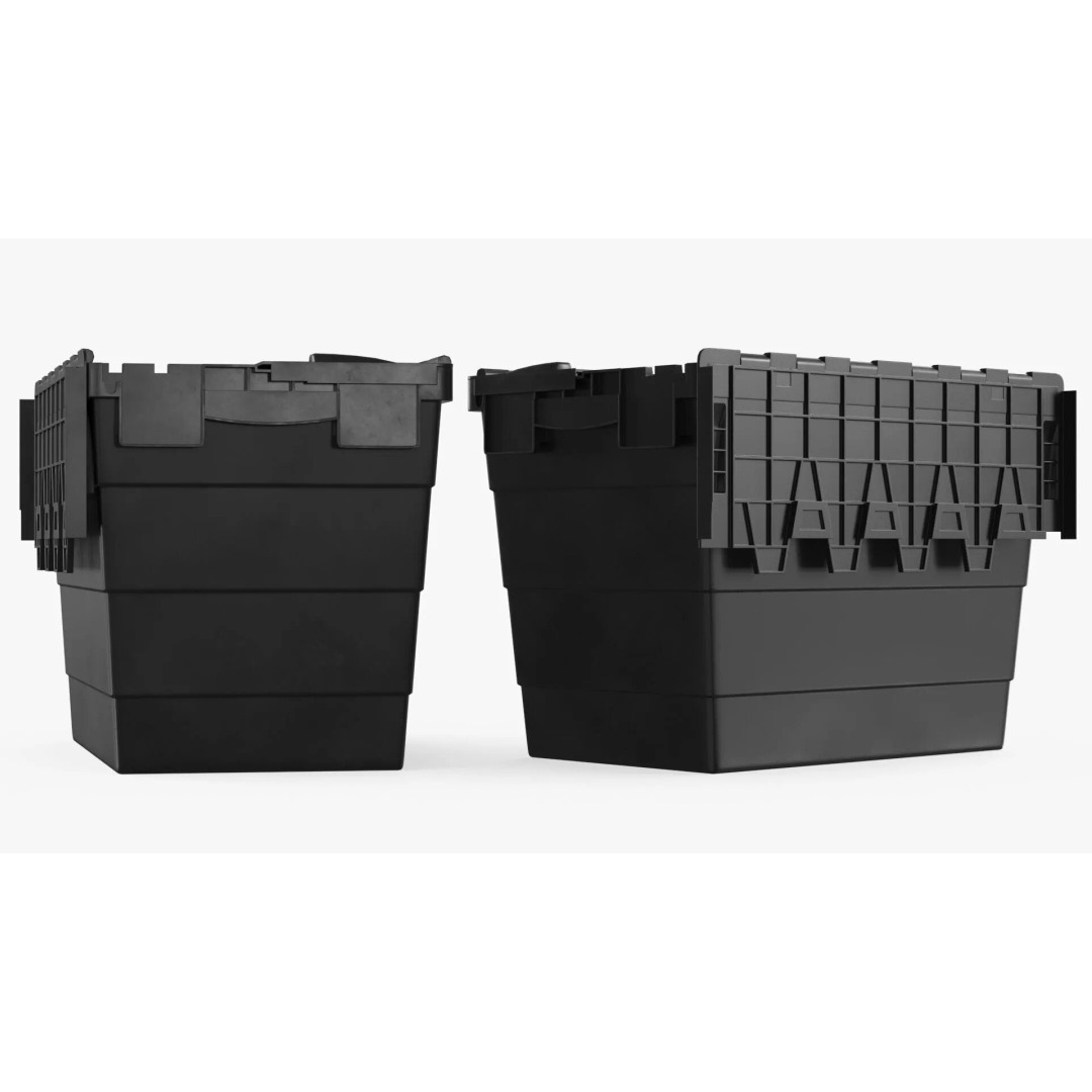 Industrial Plastic Bin 3D Model – Stackable Storage Container with Interlocking Lid - View 2