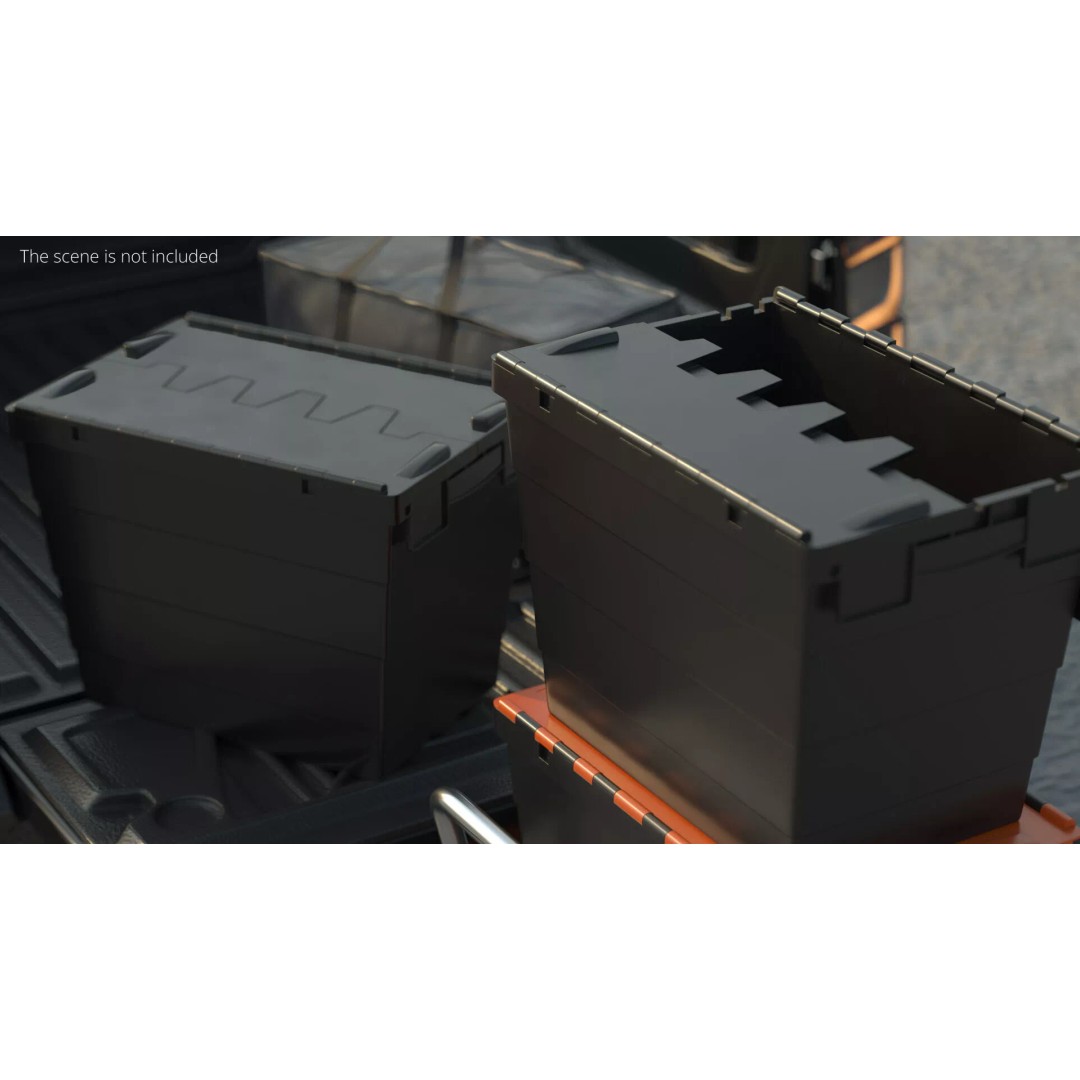 Industrial Plastic Bin 3D Model – Stackable Storage Container with Interlocking Lid - View 3