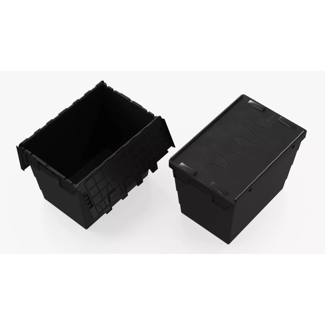 Industrial Plastic Bin 3D Model – Stackable Storage Container with Interlocking Lid - View 4
