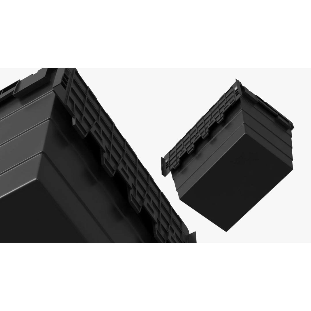 Industrial Plastic Bin 3D Model – Stackable Storage Container with Interlocking Lid - View 5