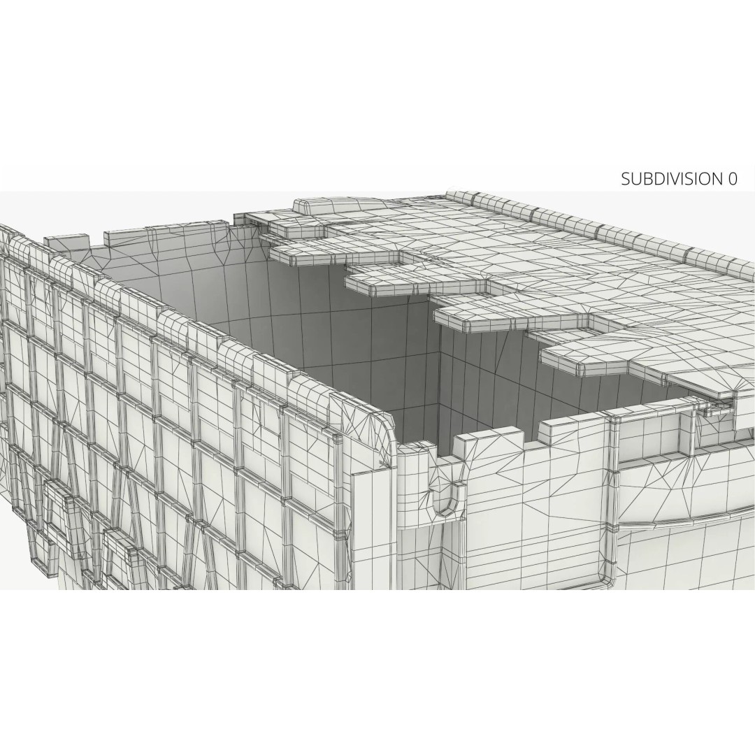 Industrial Plastic Bin 3D Model – Stackable Storage Container with Interlocking Lid - View 8