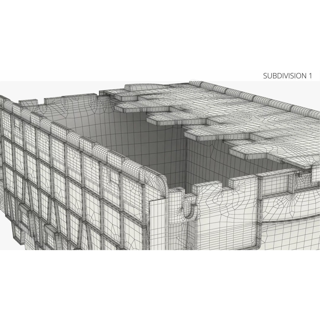 Industrial Plastic Bin 3D Model – Stackable Storage Container with Interlocking Lid - View 9