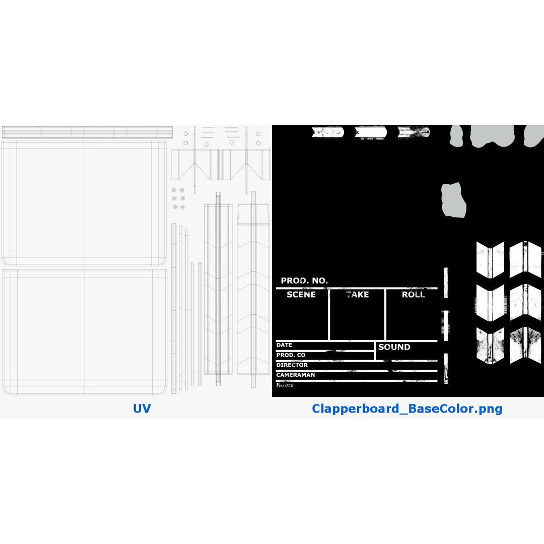 Clapperboard 3D Model – Textured, PBR, Game Ready, FBX/OBJ - View 10