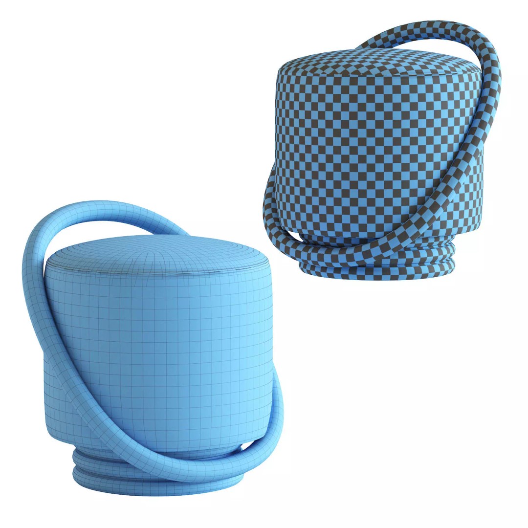 Porada Smile 3D Model – Modern Pouf with PBR Textures, FBX - View 6