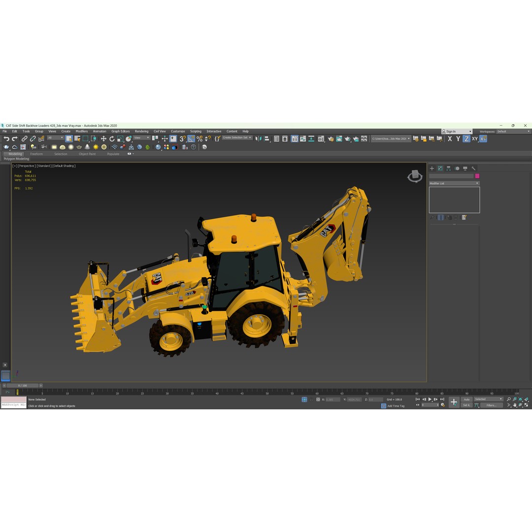 CAT Side Shift Backhoe Loader 3D Model – High Poly PBR Textures, FBX - View 12