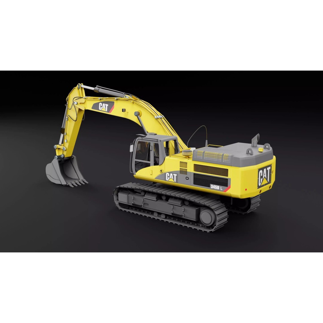 Cat 345 Tractor 3D Model – Low Poly Industrial Vehicle, FBX, Blender - View 10