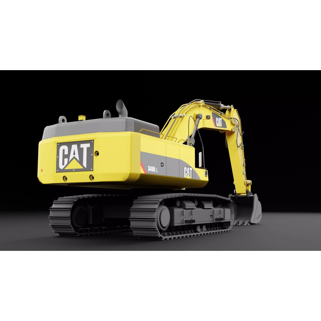 Cat 345 Tractor 3D Model – Low Poly Industrial Vehicle, FBX, Blender - View 2