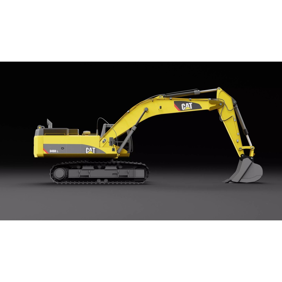 Cat 345 Tractor 3D Model – Low Poly Industrial Vehicle, FBX, Blender - View 4