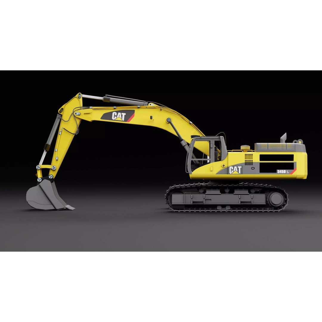 Cat 345 Tractor 3D Model – Low Poly Industrial Vehicle, FBX, Blender - View 5