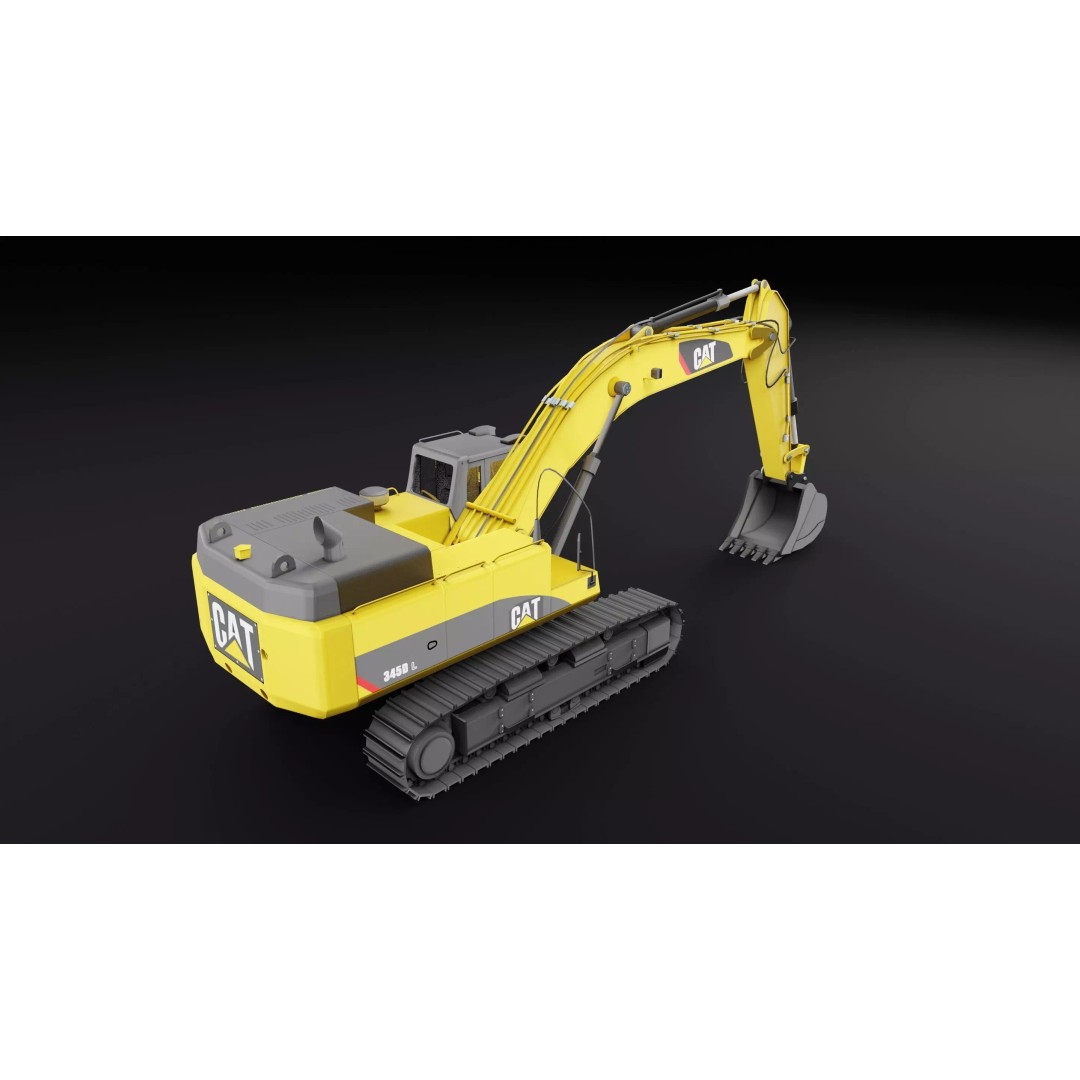 Cat 345 Tractor 3D Model – Low Poly Industrial Vehicle, FBX, Blender - View 7