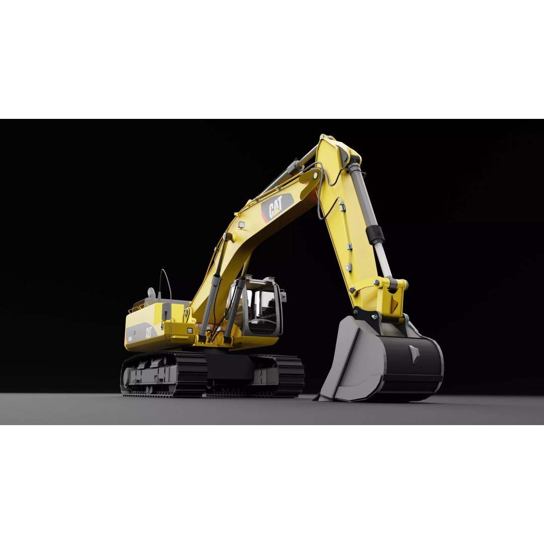 Cat 345 Tractor 3D Model – Low Poly Industrial Vehicle, FBX, Blender - View 8
