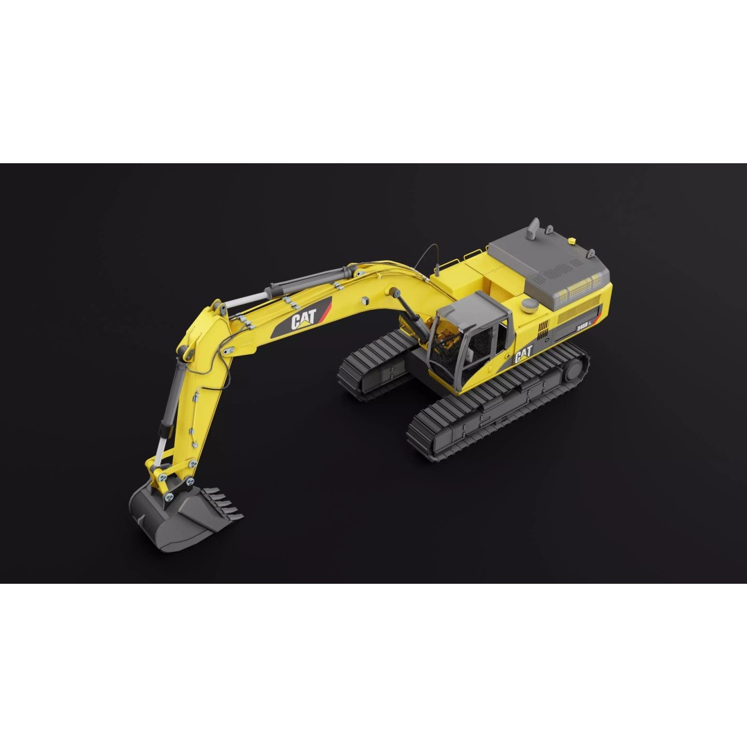 Cat 345 Tractor 3D Model – Low Poly Industrial Vehicle, FBX, Blender - View 9