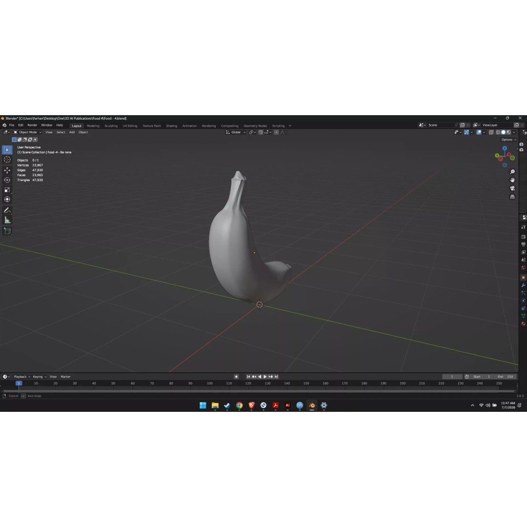 Banana 3D Model – High Poly Stylized Fruit for Games, FBX
