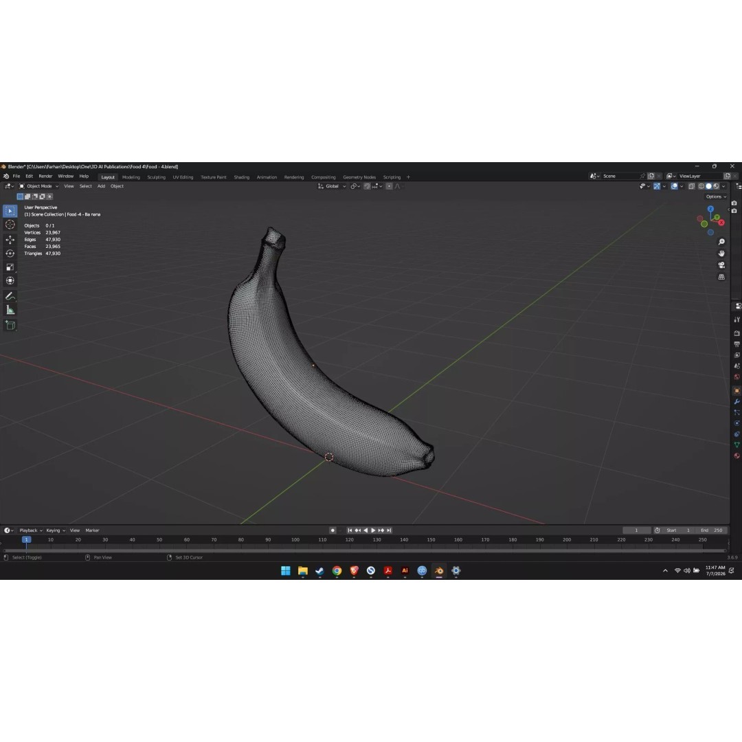 Banana 3D Model – High Poly Stylized Fruit for Games, FBX - View 10