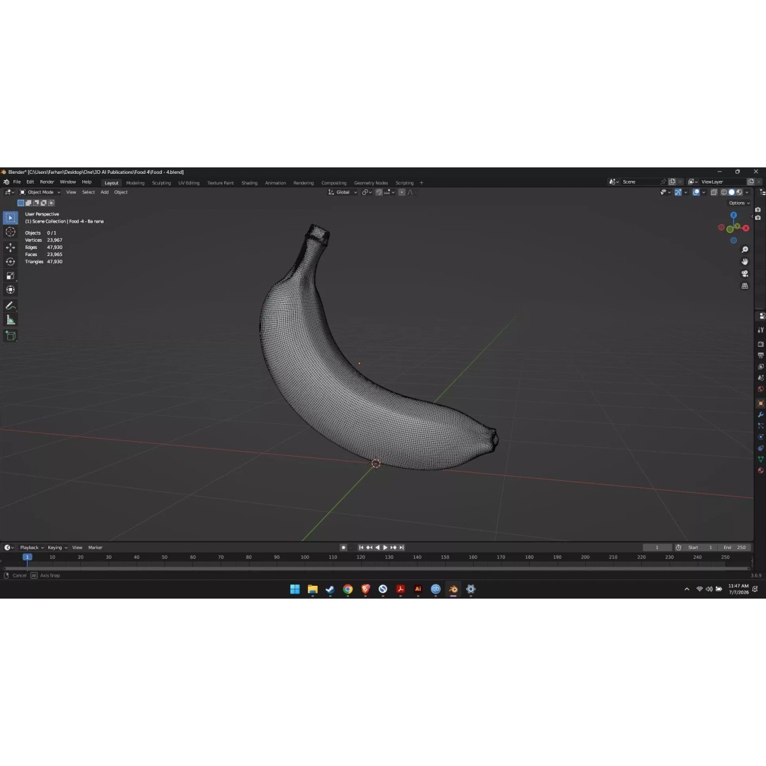 Banana 3D Model – High Poly Stylized Fruit for Games, FBX - View 11