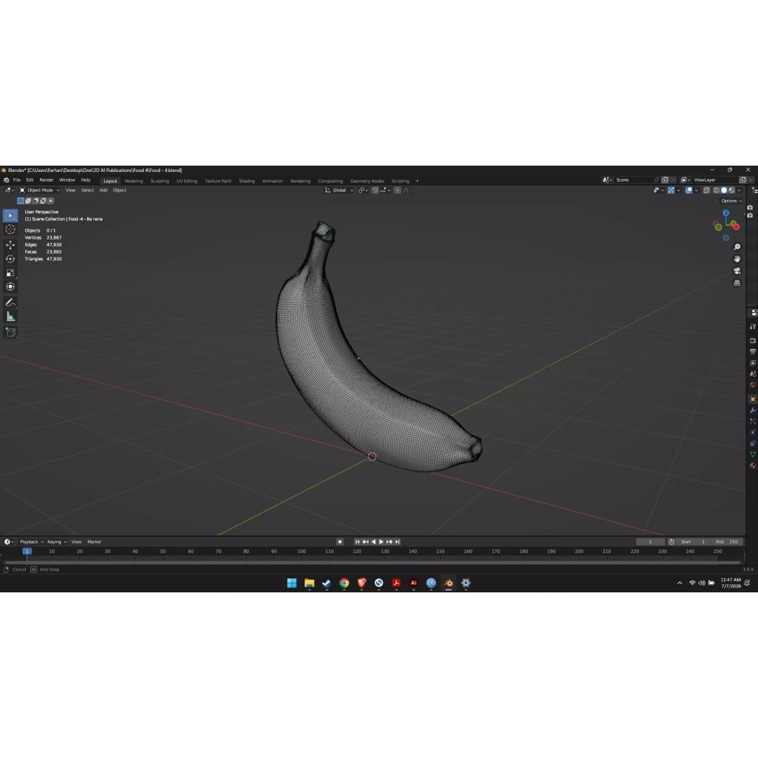 Banana 3D Model – High Poly Stylized Fruit for Games, FBX - View 12