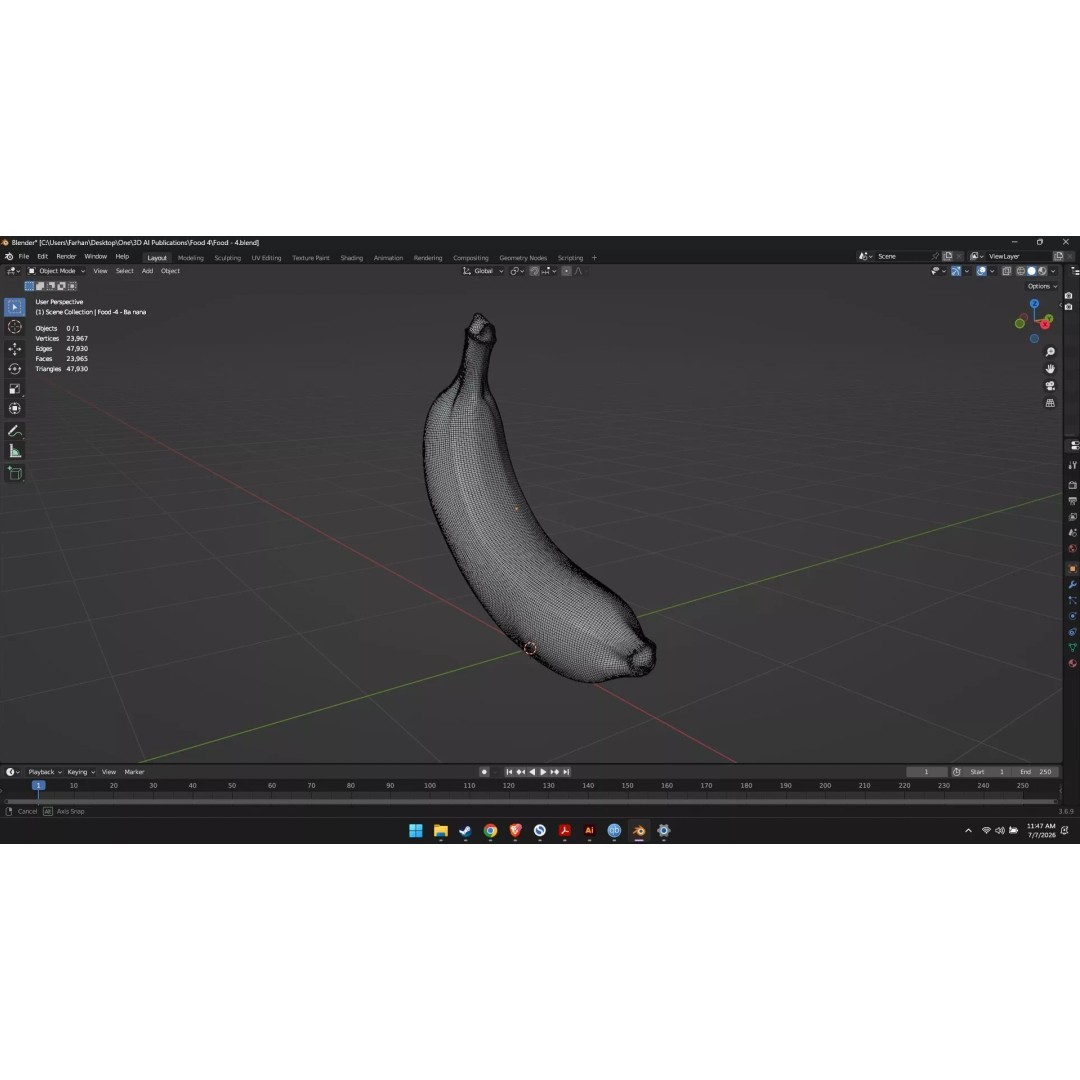 Banana 3D Model – High Poly Stylized Fruit for Games, FBX - View 13
