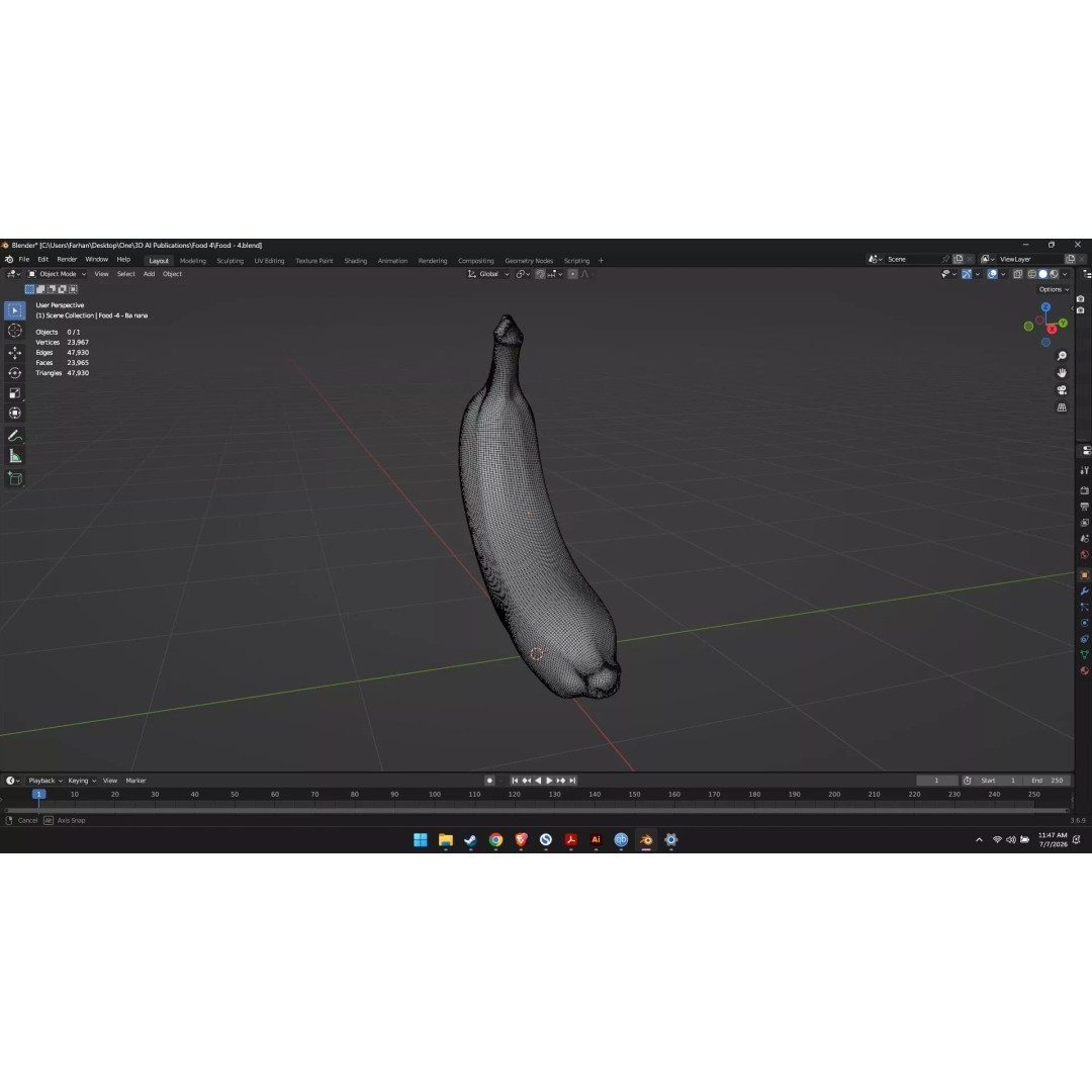 Banana 3D Model – High Poly Stylized Fruit for Games, FBX - View 14