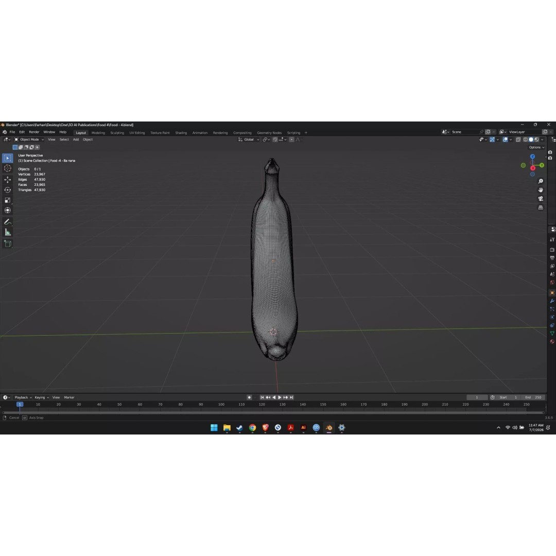 Banana 3D Model – High Poly Stylized Fruit for Games, FBX - View 15