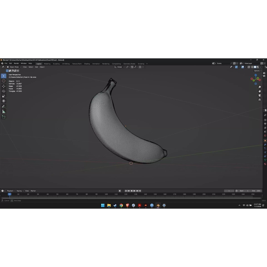 Banana 3D Model – High Poly Stylized Fruit for Games, FBX - View 16