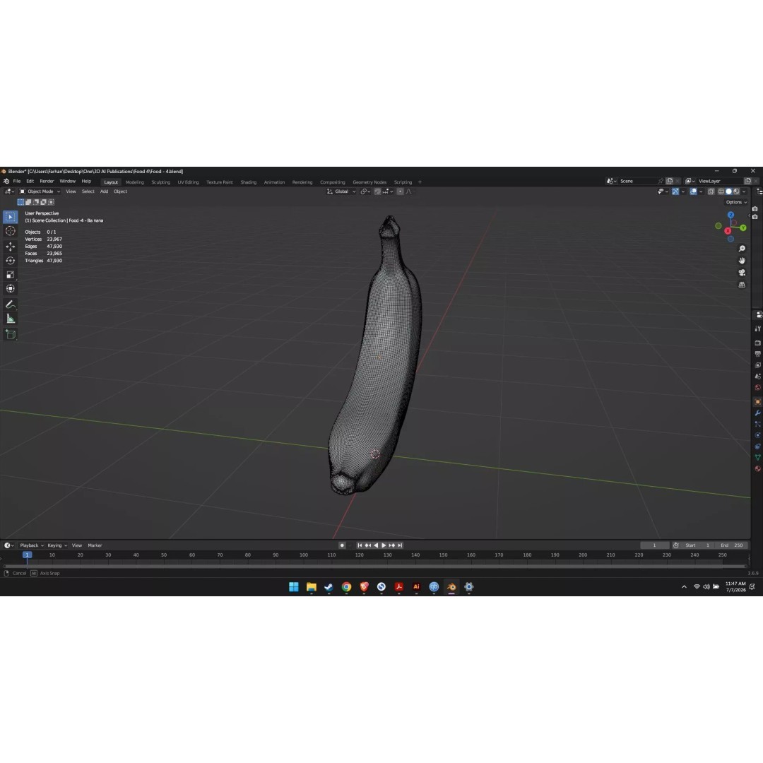 Banana 3D Model – High Poly Stylized Fruit for Games, FBX - View 17