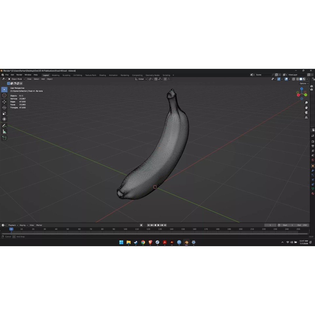 Banana 3D Model – High Poly Stylized Fruit for Games, FBX - View 18