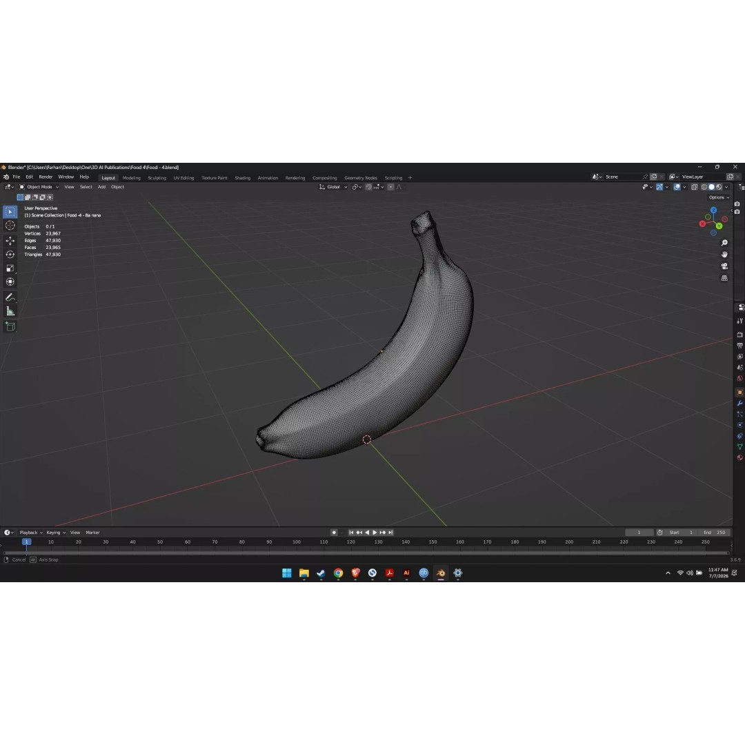 Banana 3D Model – High Poly Stylized Fruit for Games, FBX - View 19