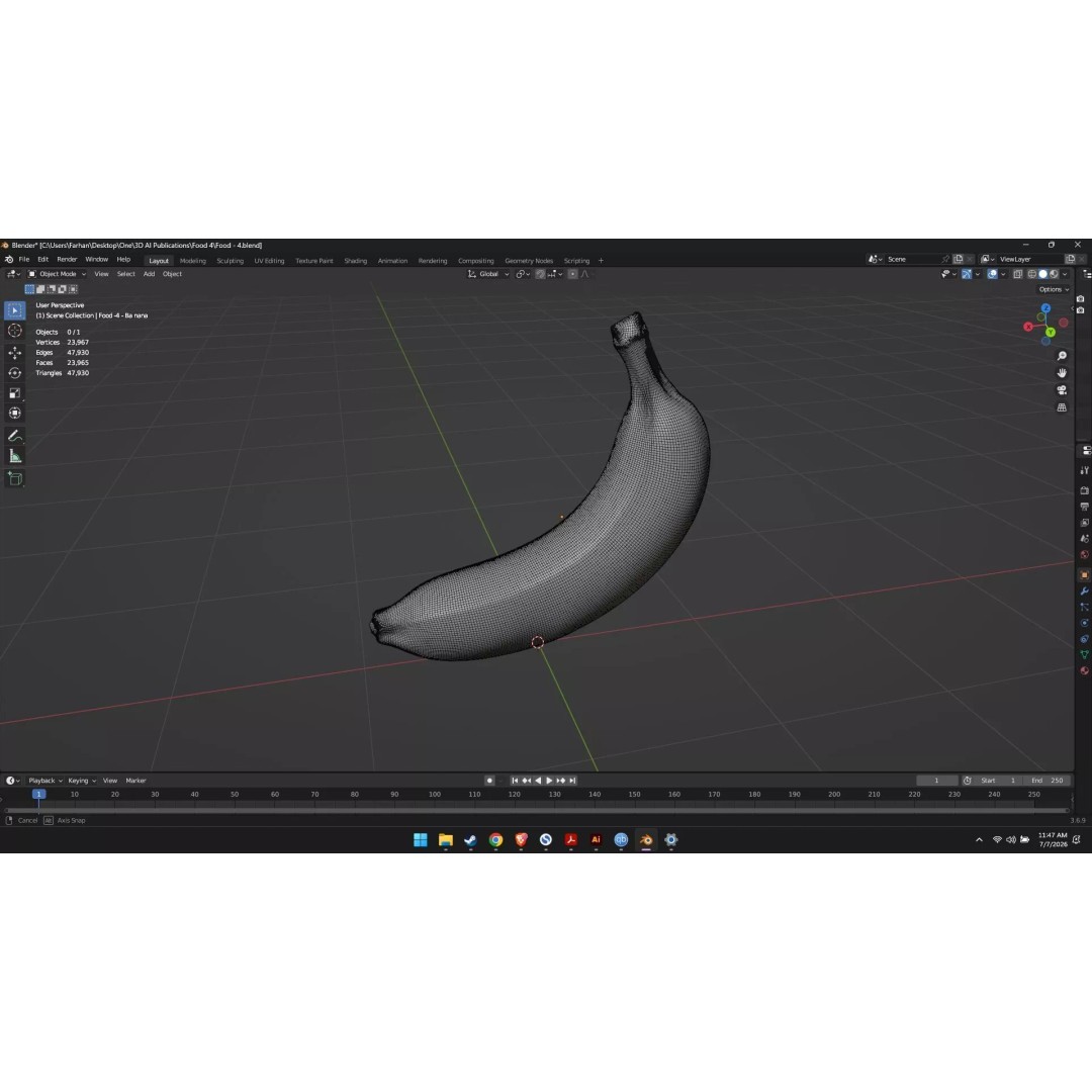 Banana 3D Model – High Poly Stylized Fruit for Games, FBX - View 20