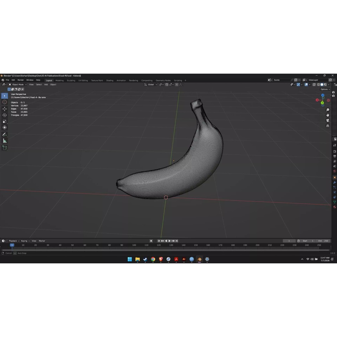 Banana 3D Model – High Poly Stylized Fruit for Games, FBX - View 21