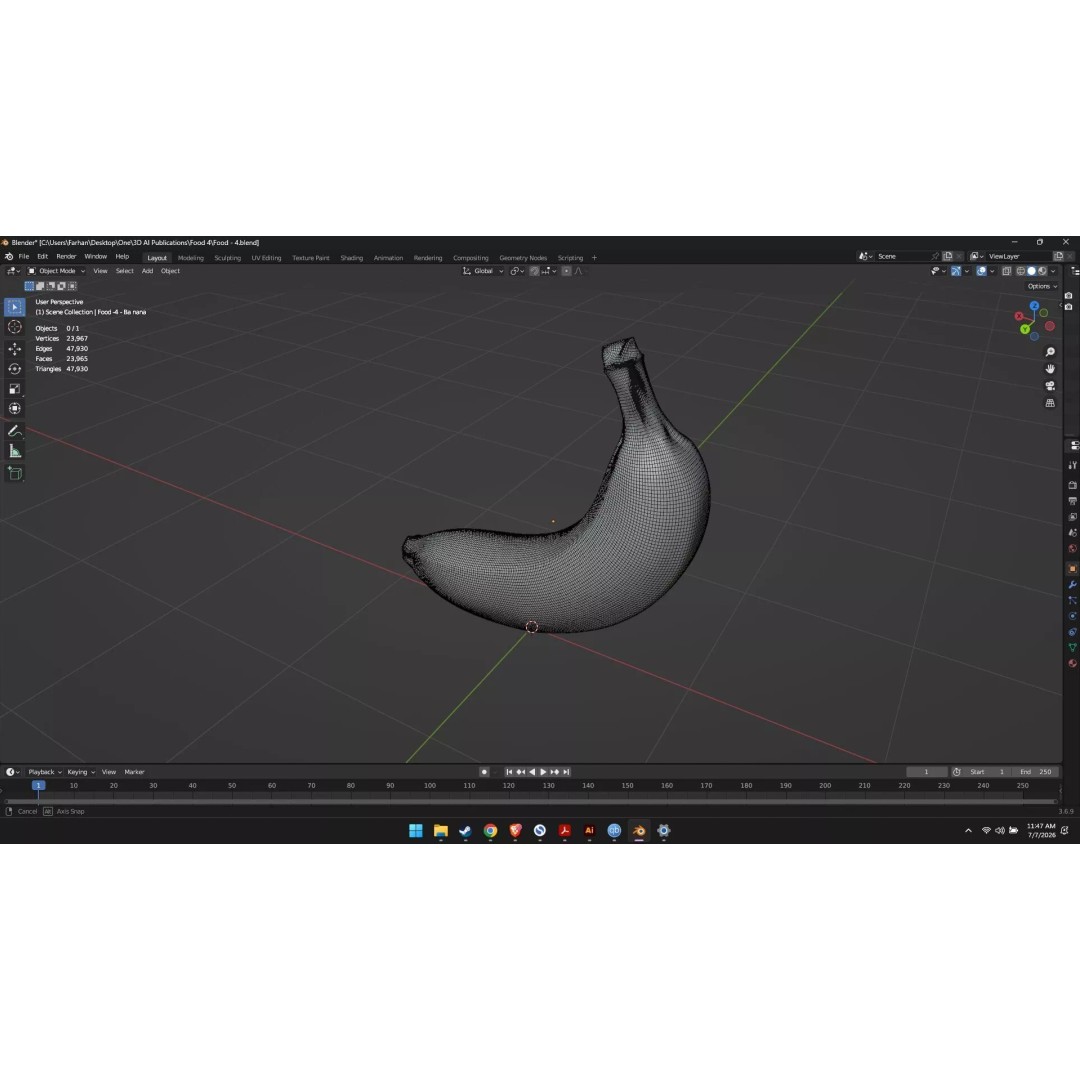 Banana 3D Model – High Poly Stylized Fruit for Games, FBX - View 22