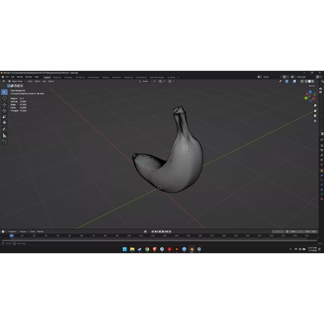 Banana 3D Model – High Poly Stylized Fruit for Games, FBX - View 23