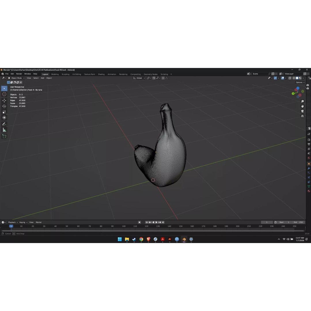 Banana 3D Model – High Poly Stylized Fruit for Games, FBX - View 24