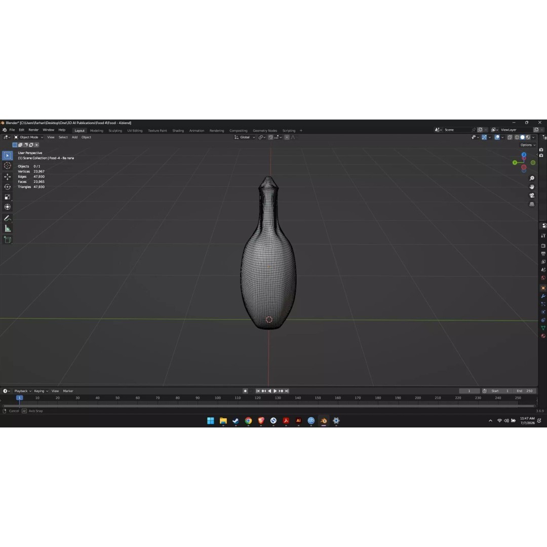 Banana 3D Model – High Poly Stylized Fruit for Games, FBX - View 25