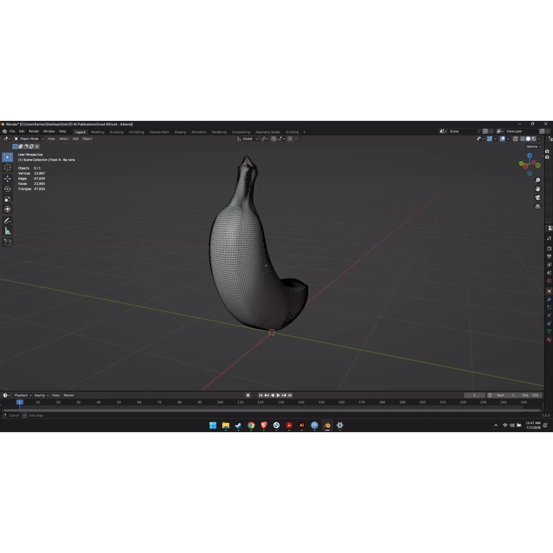 Banana 3D Model – High Poly Stylized Fruit for Games, FBX - View 26