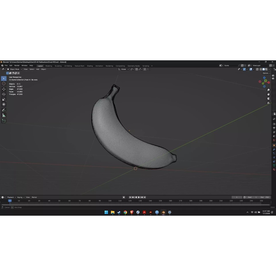 Banana 3D Model – High Poly Stylized Fruit for Games, FBX - View 27