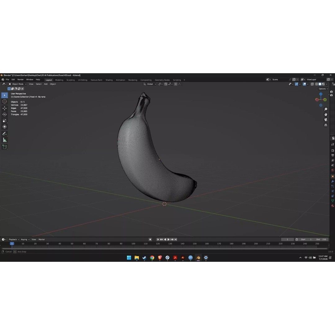 Banana 3D Model – High Poly Stylized Fruit for Games, FBX - View 28